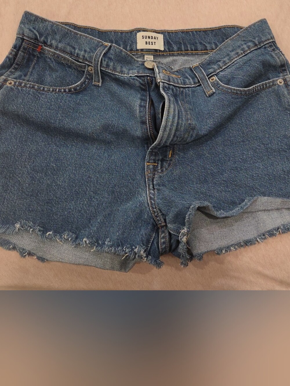 Sunday Best Denim Frayed Hem Jean Shorts - Blue